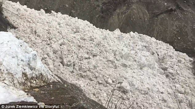 The group were visiting the Rocky Mountains in British Columbia, Canada, on April 21 when they saw the avalanche 