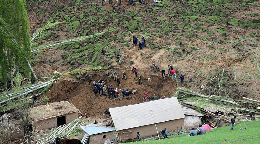 Massive landslide swept over a village in Kyrgyzstan