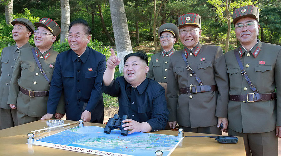 North Korean leader Kim Jong Un inspects the intermediate-range ballistic missile Pukguksong-2's launch test