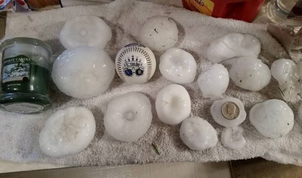 Click to enlarge Hail from Kirsti Miller in Adrian, Missouri.