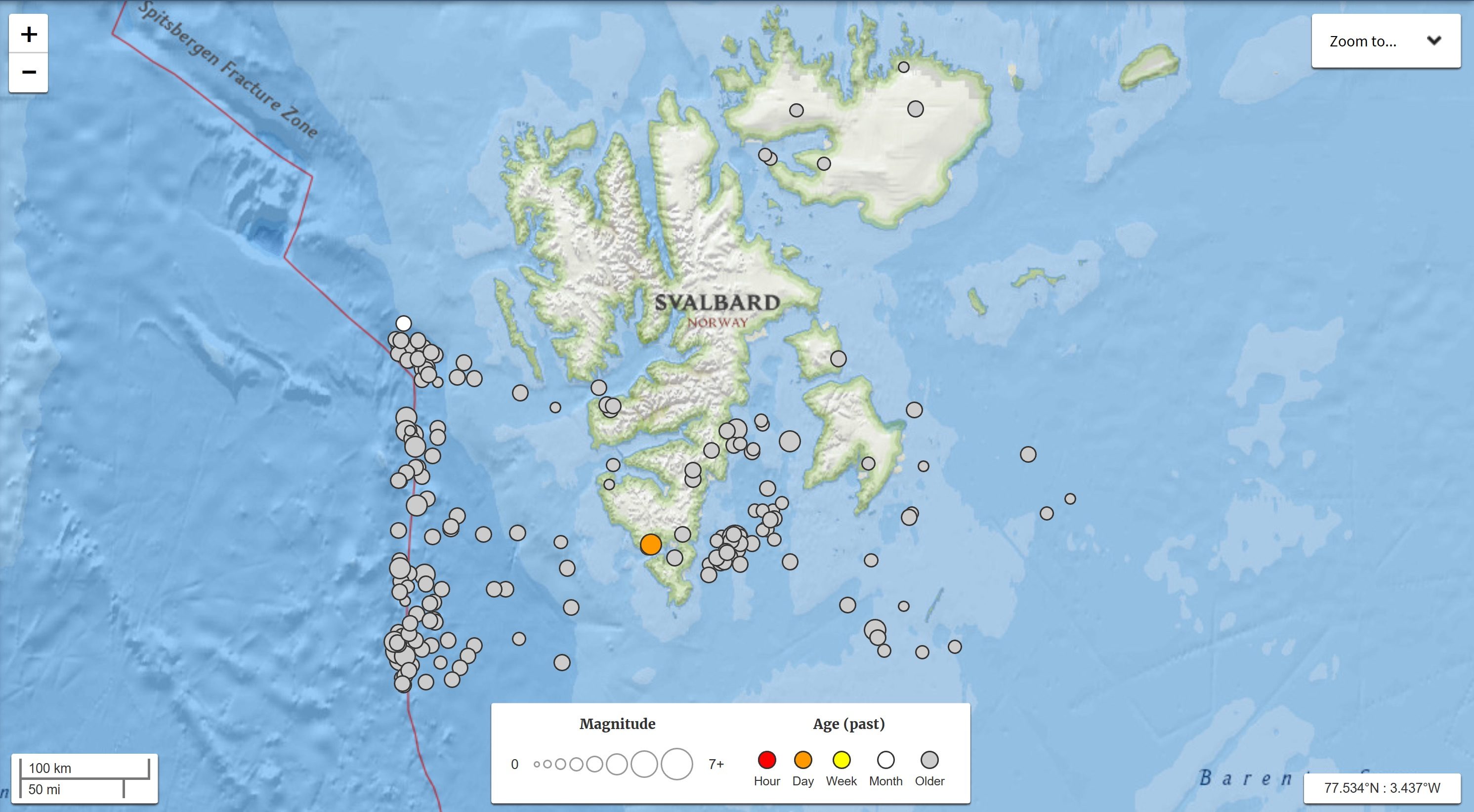 historical seismicity around Svalbard
