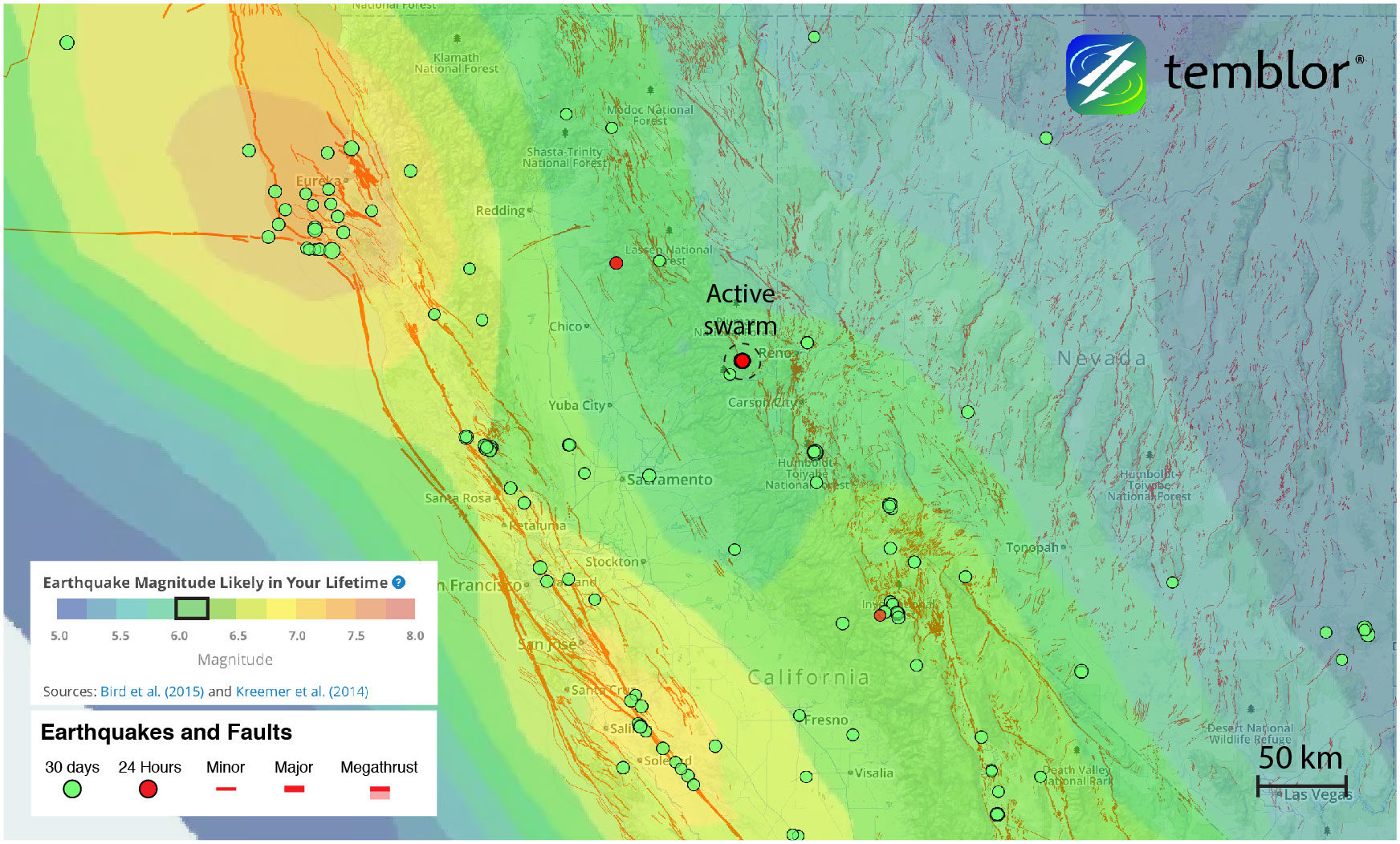 reno earthquake swarm map 6 2017