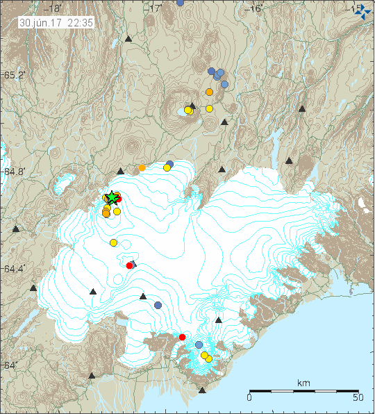 The earthquake activity in Bárðarbunga volcano.