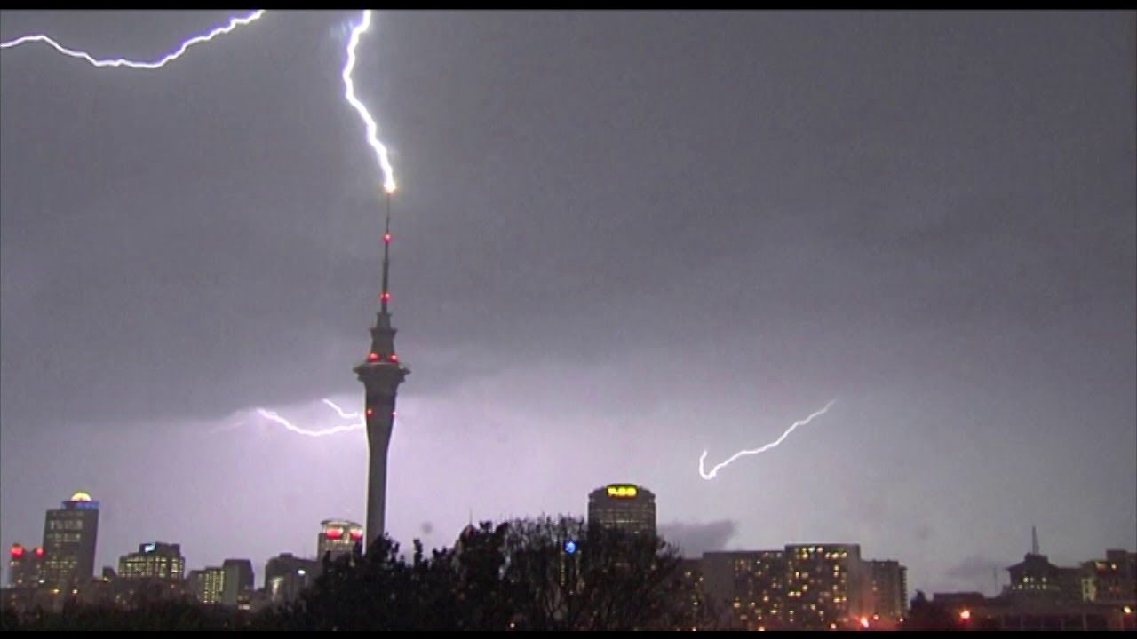 Lighting Strikes Sky Tower, Auckland