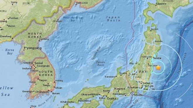 Click to enlarge An earthquake with an initial magnitude of 5.8 hit northeast of Tokyo on Japan's main island of Honshu on July 20, 2017.