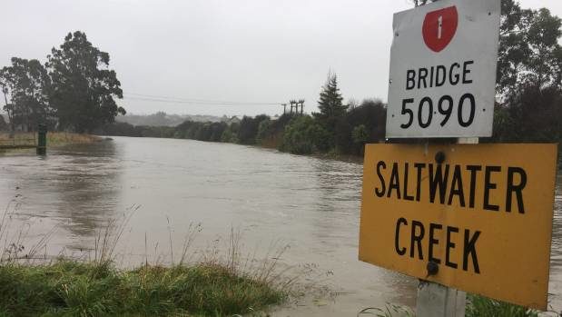 Saltwater Creek, at the southern boundary of Timaru, burst its banks.
