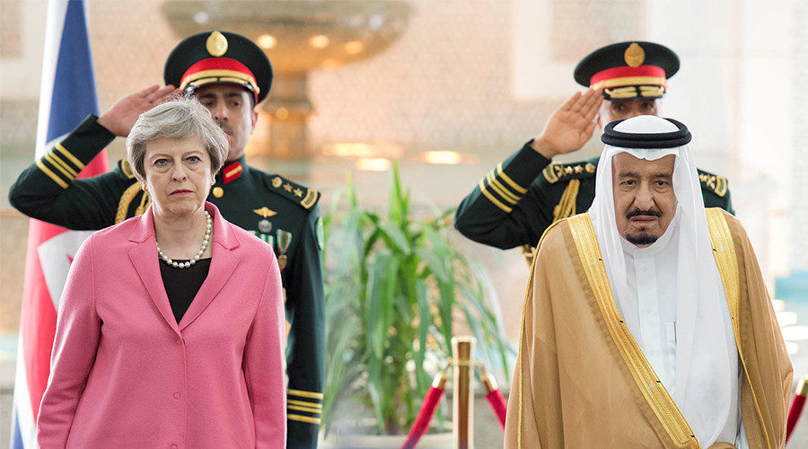 Theresa May and Salman bin Abdulaziz Al Saud