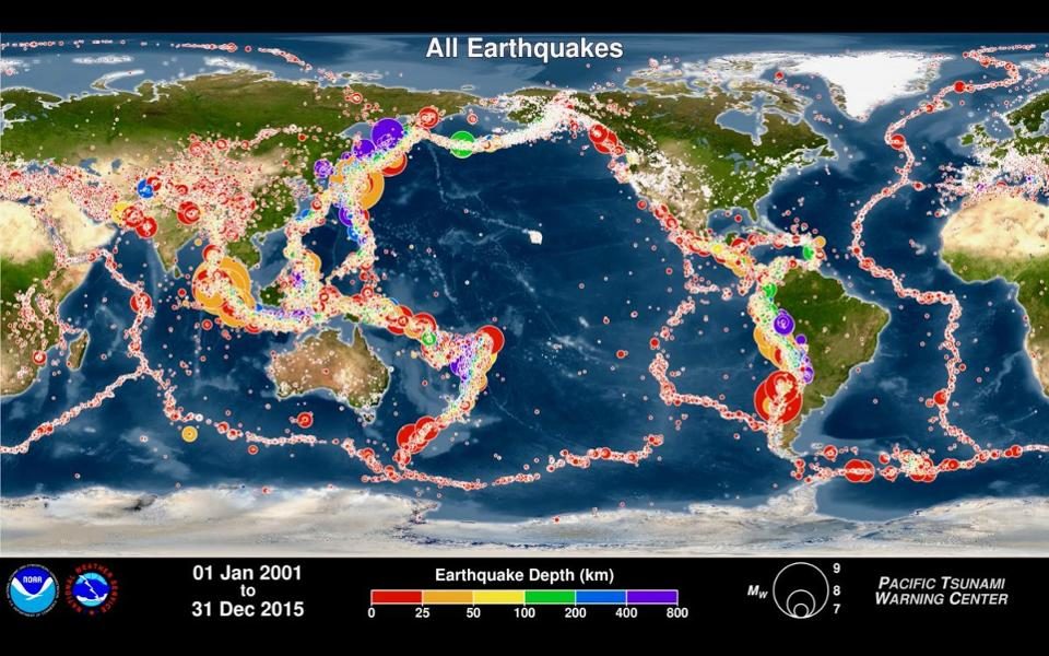 All earthquakes 2001 - 2015