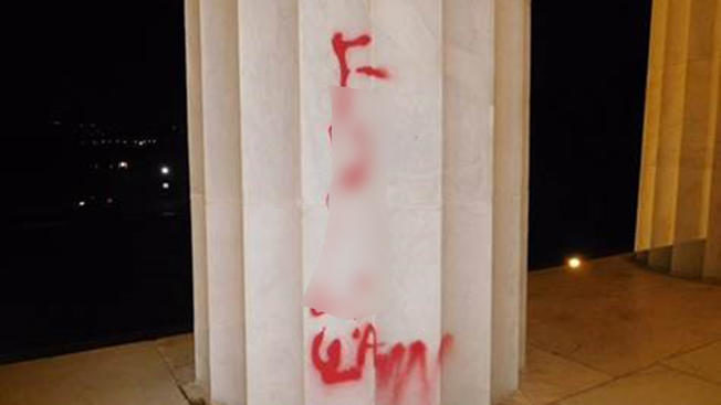 This vandalism was found on the Lincoln Memorial on Tuesday