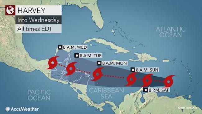 Click to enlarge Tropical storm Harvey path