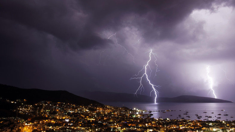 Lighning witnessed over the city of Bodrum in Turkey.