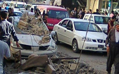 The earthquake caused damages to buildings and cars in the city center of Rania, near Erbil on August 23, 2017.