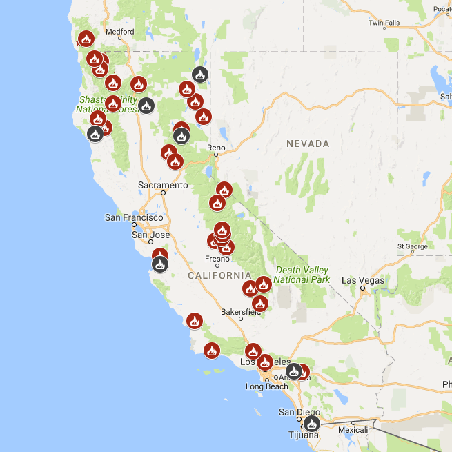 Map showing California wildfires Sept 2017