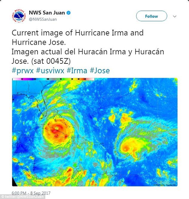 State University meteorologist Philip Klotzbach (Hurricane Irma, left, and Hurricane Jose, right, are spotted in the Atlantic )