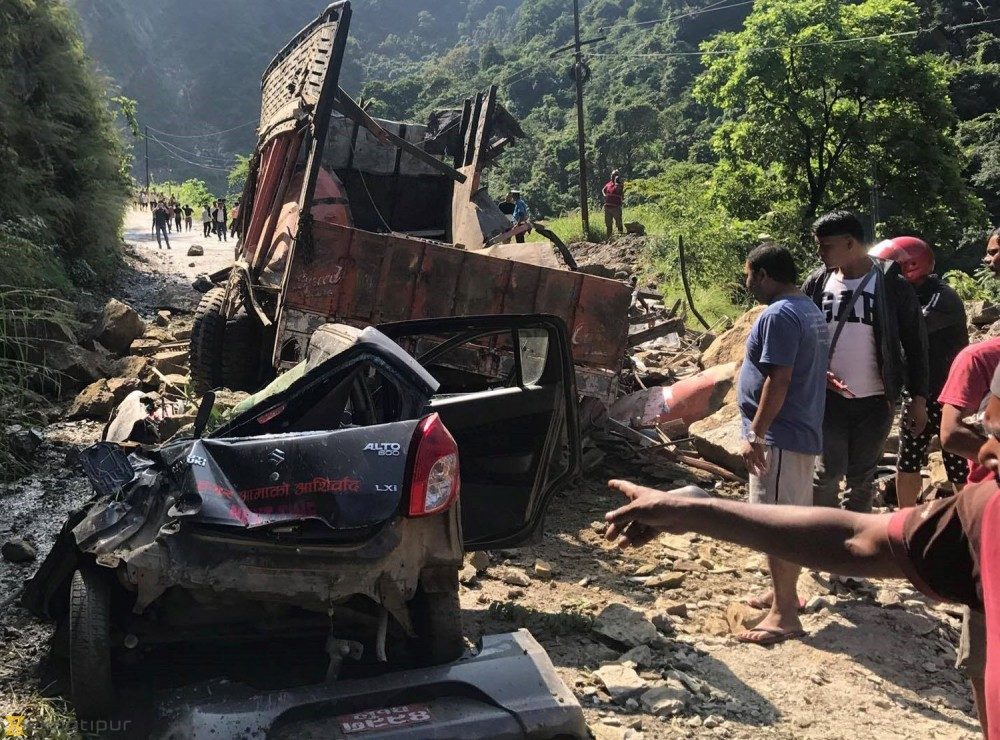 Landslide buried a car and a truck at Siddhababa