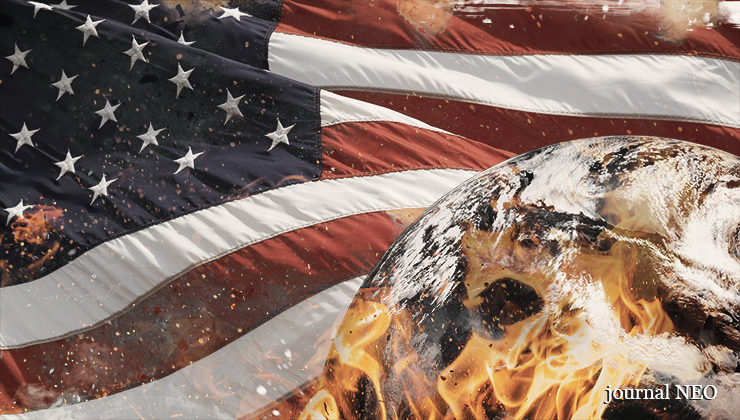 US flag world burning