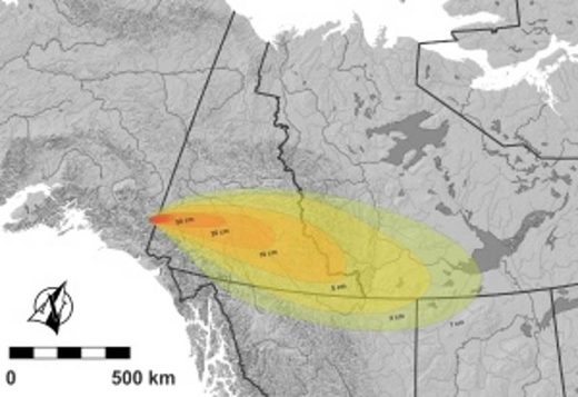 white river ash event ancient eruption Canada