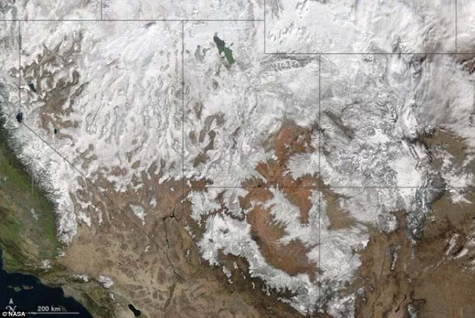 Satellite images show the heavy snow cover that has already accumulated in the mountains