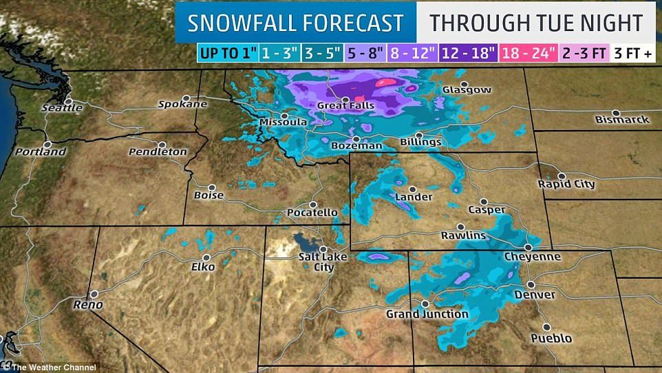 The National Weather Service issued storm warnings and advisories for most of the central and northern Colorado mountains starting on Sunday and lasting through Monday at midnight