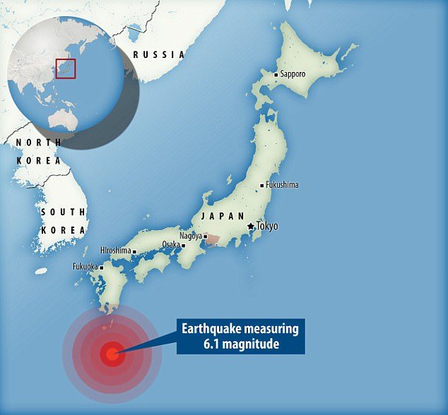 Shaken: The 6.1 magnitude earthquake struck 424 miles off Japan's island of Kyushu