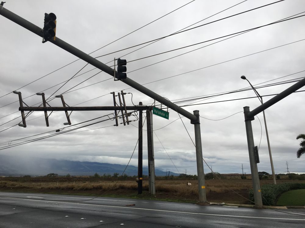 Downed power lines on Maui, Hawaii
