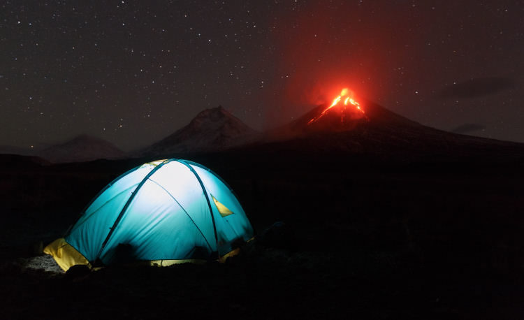 volcano eruption tent camping