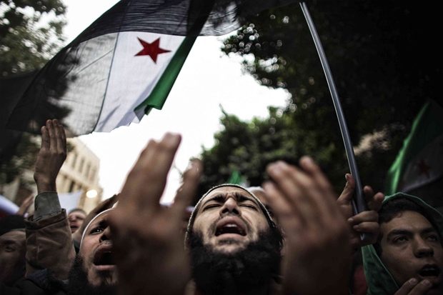 anti-Assad protest outside the Syrian embassy in Cairo in February 2012