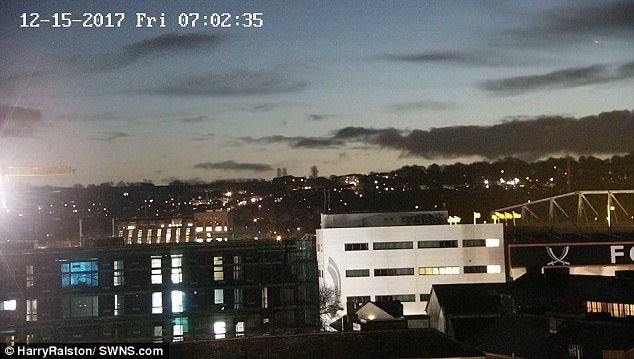 Footage captured by Peter Savage, 35, show strange comet-like trails of light  shooting around high above Sheffield United's football stadium