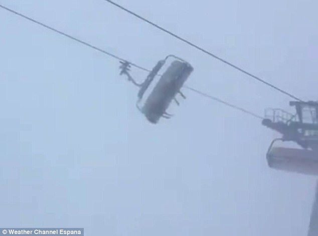 Bad weather: Several people were left trapped in a the chairlift in Vorarlberg ski resort in Austria, during a severe snow storm