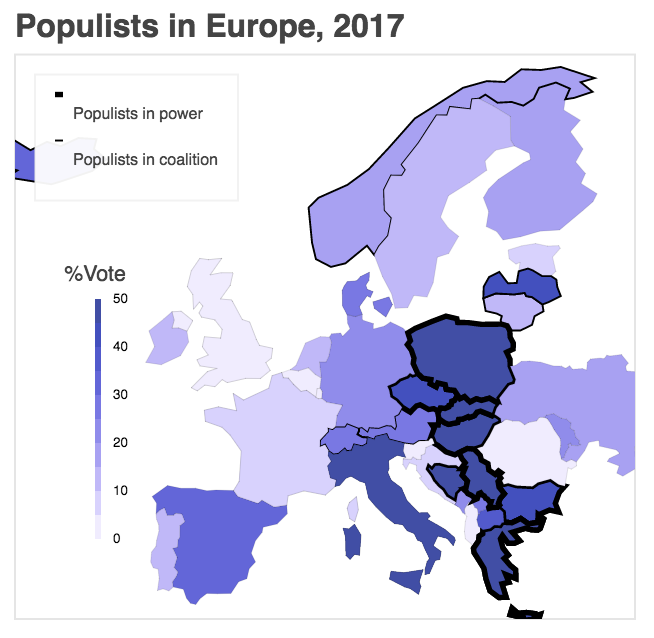map of populists Europe