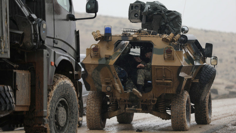 Turkish forces are seen near Mount Barsaya, northeast of Afrin, Syria, on January 23, 2018.
