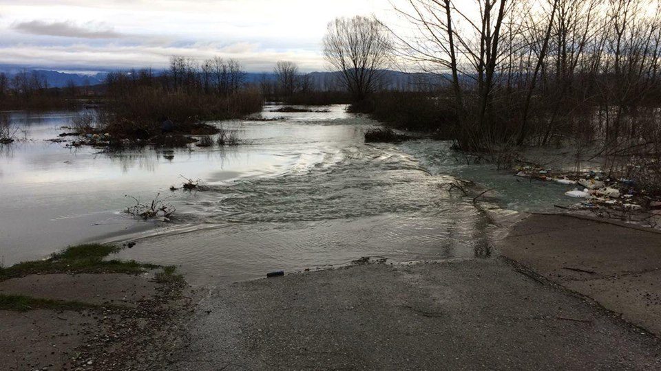 Flooded road in Shkodër County, Albania, March 2018.