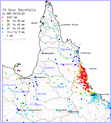 Rainfall north Queensland 09 March 2018.
