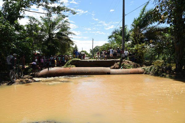 A section of the road washed away by floods in Maroanstetra District in north-eastern Madagascar following the landing of tropical storm Eliakim on the island nation on March 17, 2018.