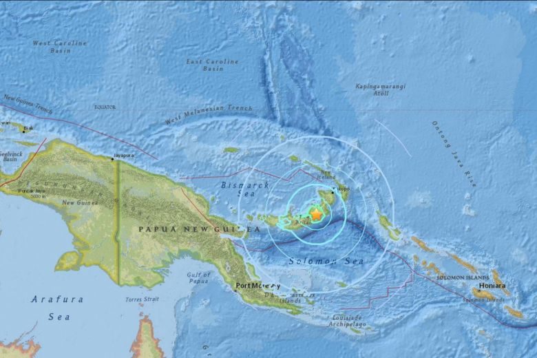 The earthquake struck 180 km west of the town of Rabaul, on New Britain island, at a shallow depth of 10 km, the USGS said.