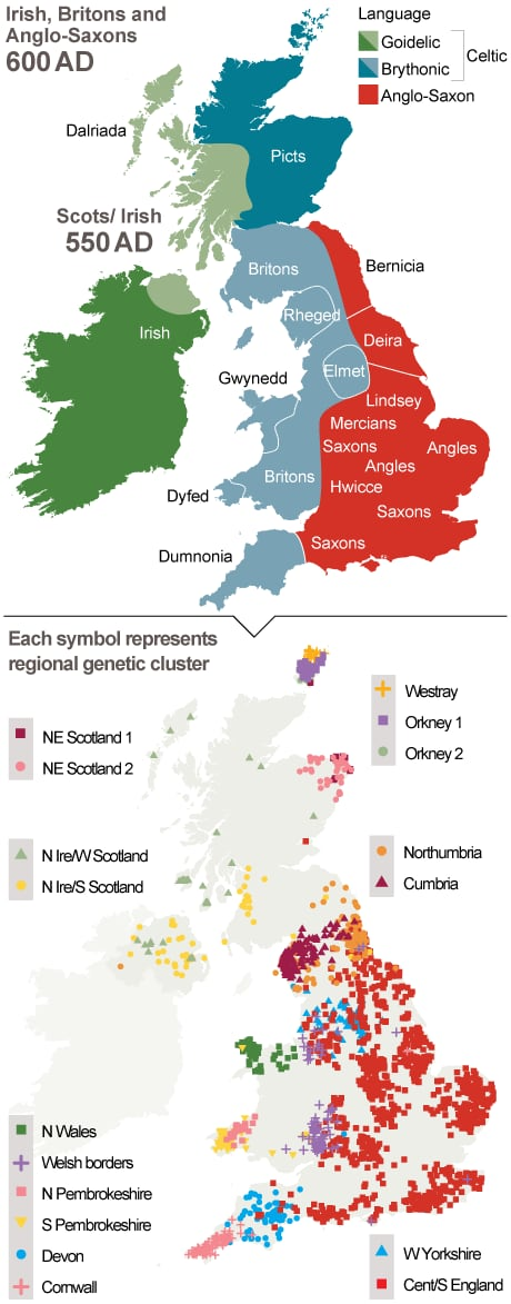 genetic map uk anglo saxon tribes