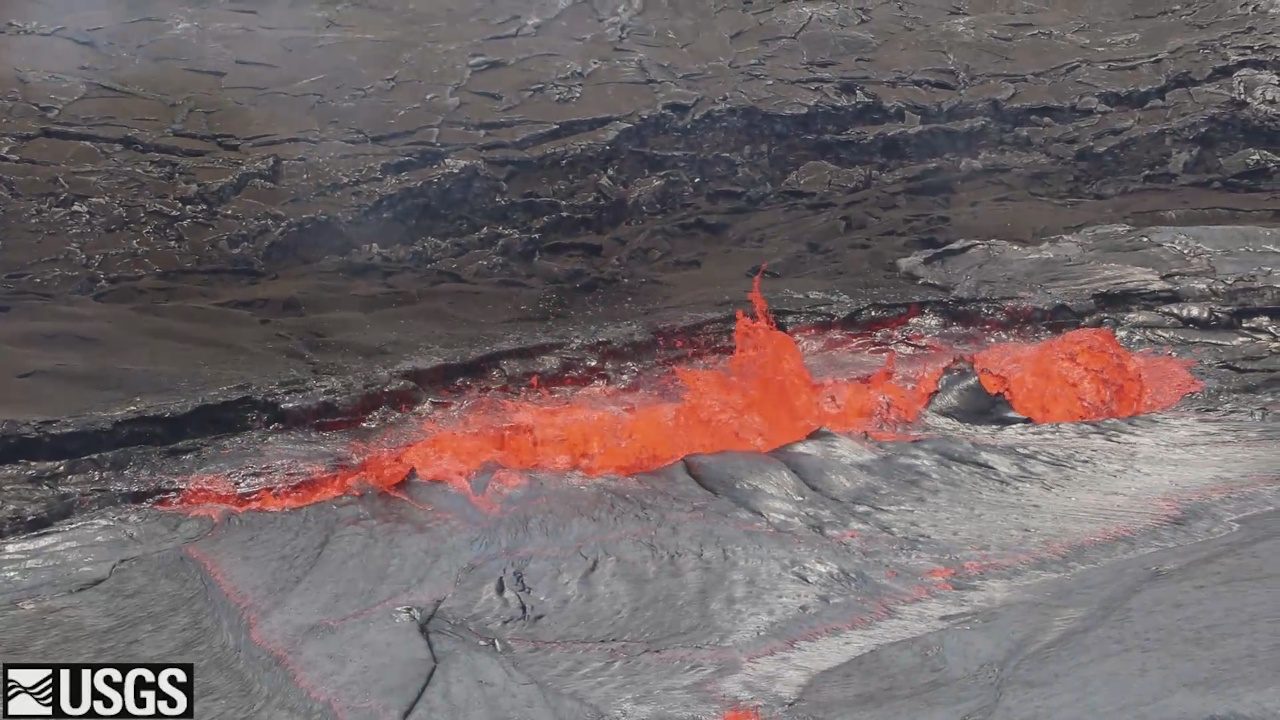 USGS photo shows spattering at on the margin of the Halema'uma'u Crater lava lake margin on Sunday, April 22.