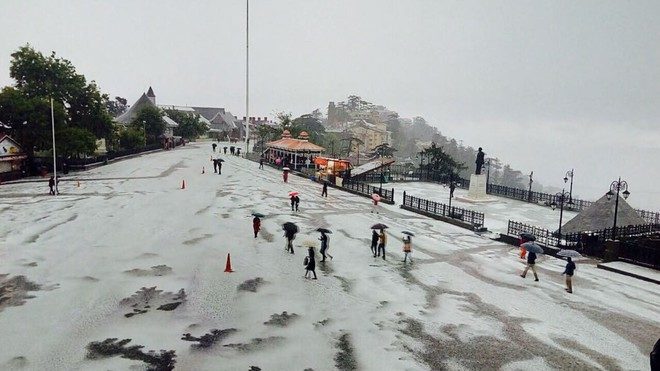 Heavy hailstorm in Shimla on Tuesday.