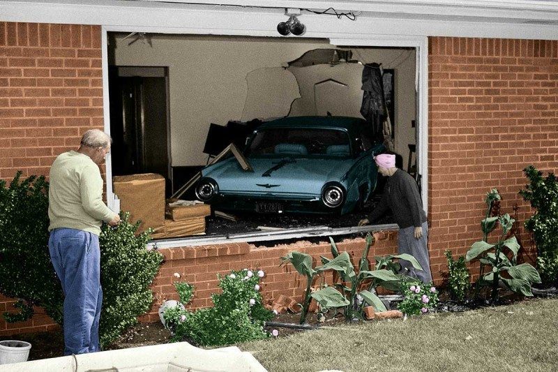 car crash into home