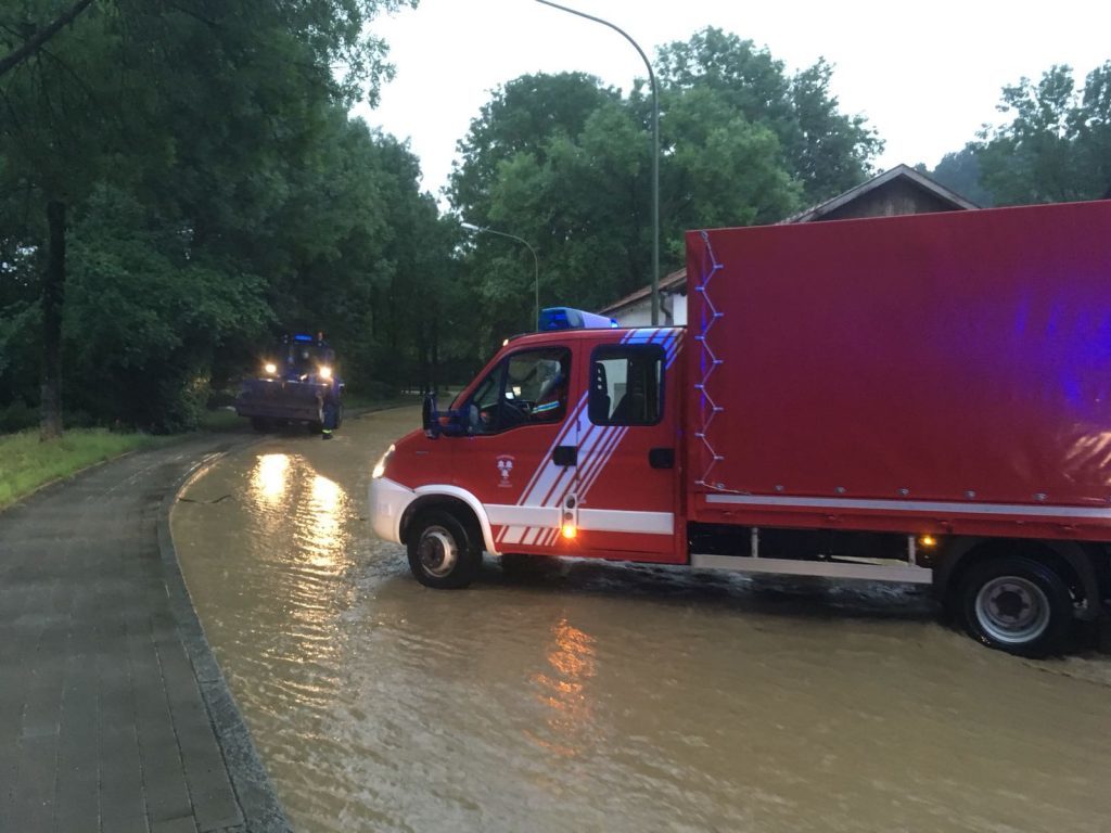 Local firefighters respond to flooding in Landshut, Bavaria, Germany, 12 June 2018.