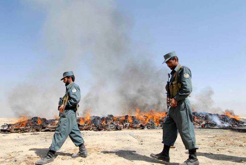 siezed drugs burn Afghanistan