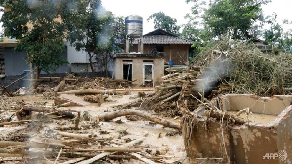 A village damaged by flash flooding in Vietnam's Yen Bai province