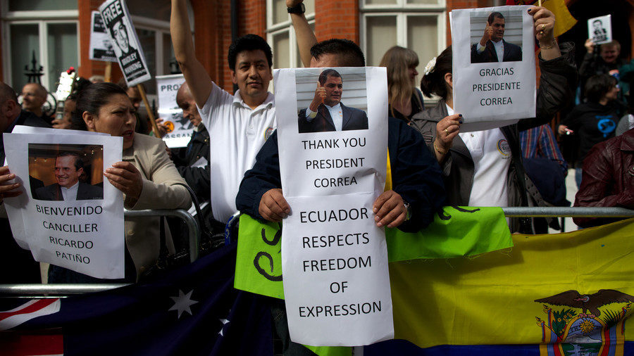Correa supporters Ecuadorian embassy London