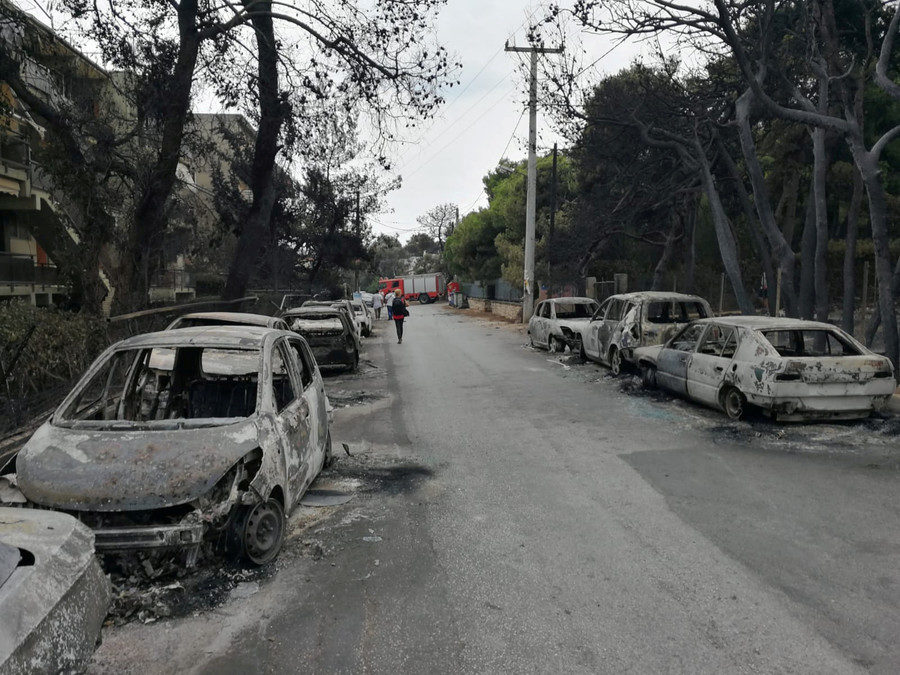 The aftermath of a wildfire is seen in Mati, Greece
