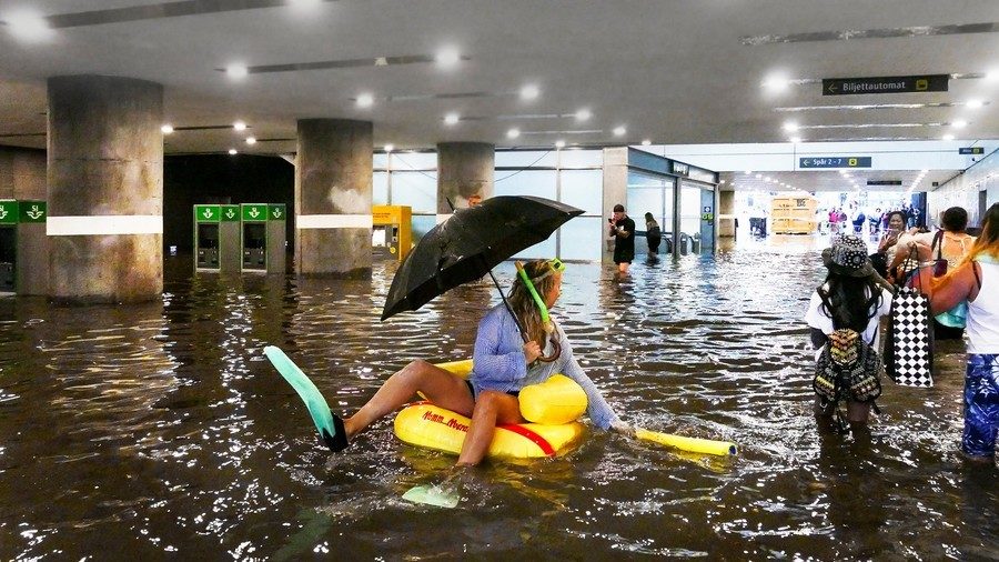 sweden train station flood