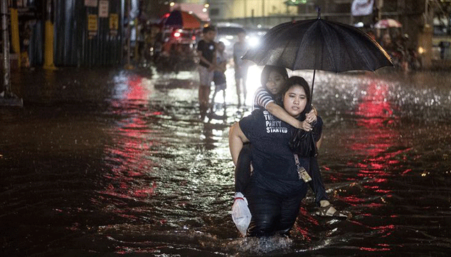 Monsoon rains by recent storms in the past weeks worsen Philippine floods.