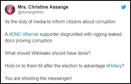 christine assange tweet DNC leaks