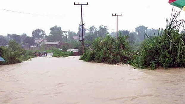 Floodwaters inundate Nambak district in northern Laos' Luang Prabang province, Aug. 29, 2018.