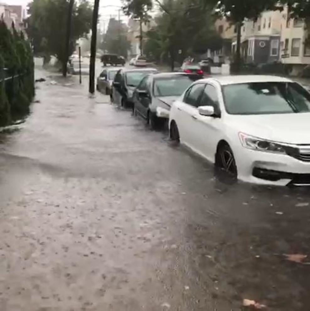 A flooded sidewalk near 34th Street and Avenue E in Bayonne.