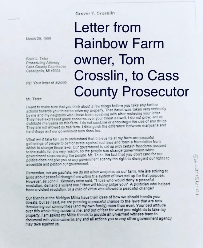 rainbow farm,Letter from Tom (Grover) Crosslin to Scott Teter